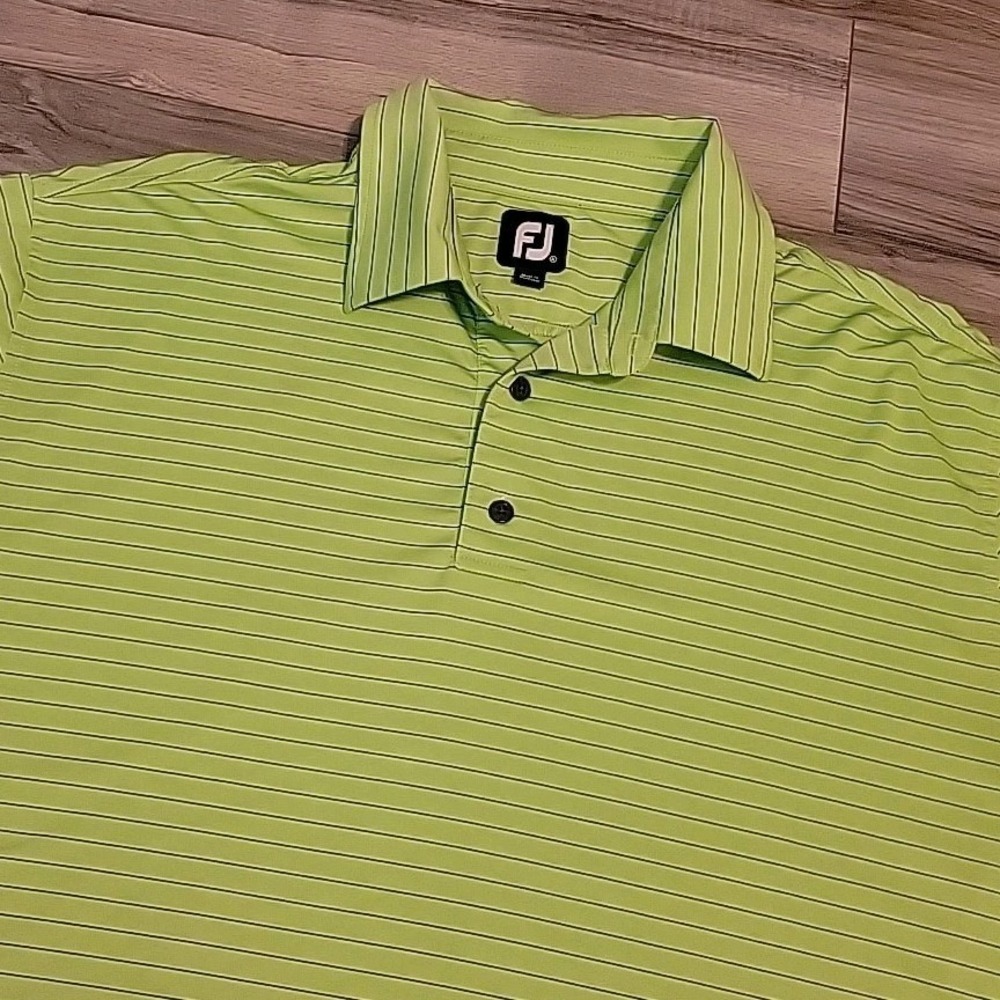 Footjoy Golf Polo Shirt Mens XL FJ Green Black Striped Performance Stretch SS
